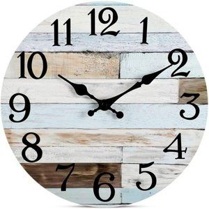10 Inch Silent Non-Ticking Wooden Wall Clocks Battery Operated Kitchen Room